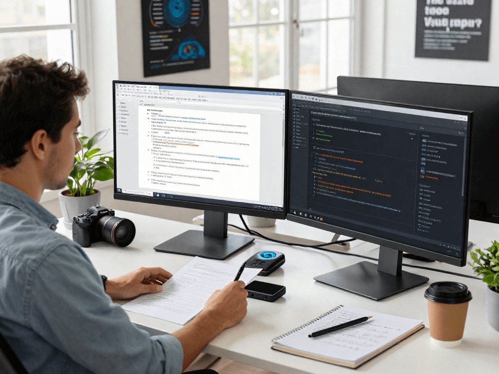 Advanced document fraud detection in a tech workspace, showcasing AI analytics tools and a collaborative review process.