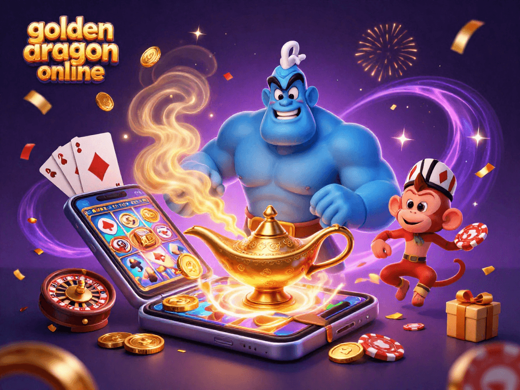 Winning big with golden dragon online features a genie, monkey, and magical elements