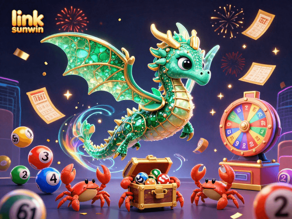 Experience thrill with the link sunwin app, featuring a vibrant illustration of casino elements.