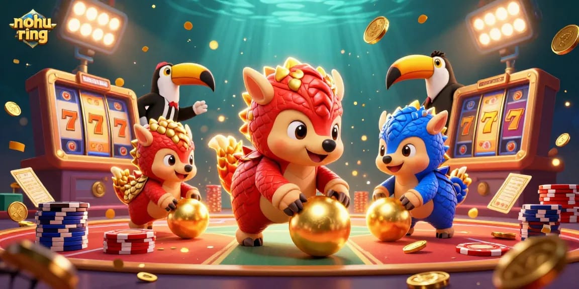 Immerse in the nohu-ring experience as pangolins roll through poker chips and jackpot elements.