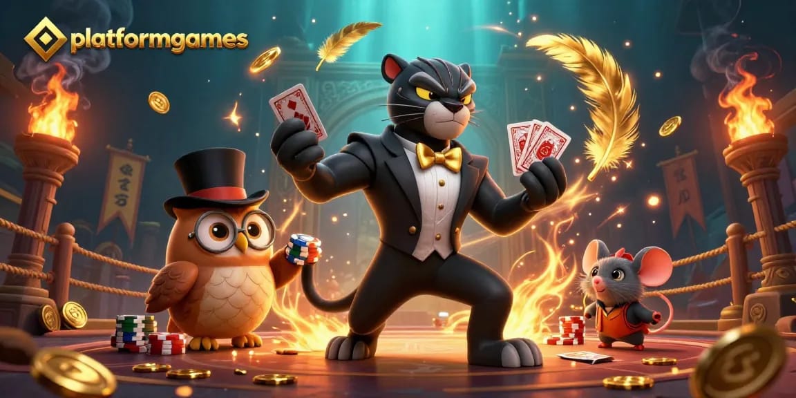 Engage in high-speed card action with platformgames through stylish gaming illustration featuring charming characters.
