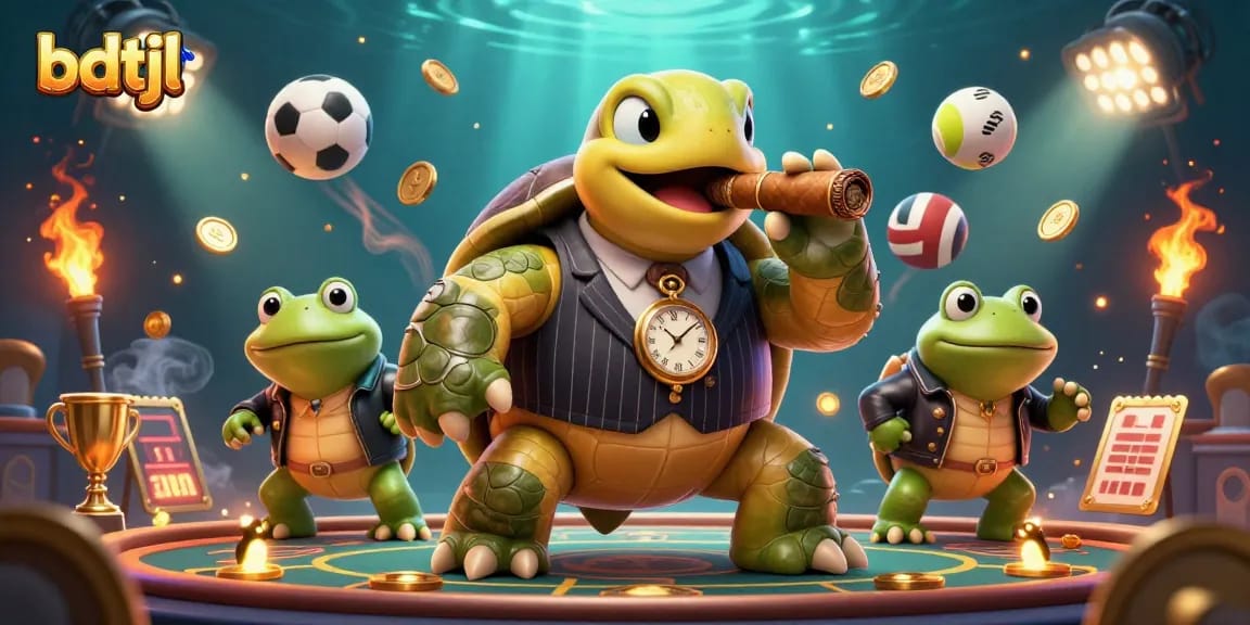 Engage in winning strategies with bdtjl, featuring a lively 3D casino scene full of characters and action.