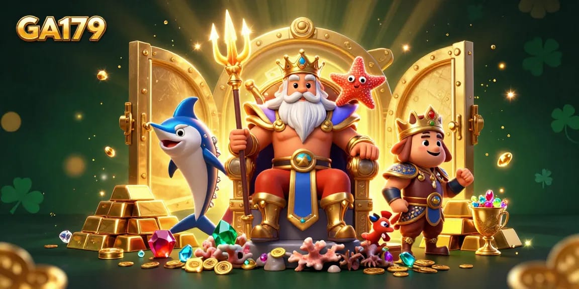 Engage in thrilling bets at GA179, featuring a dazzling Neptune surrounded by treasures.