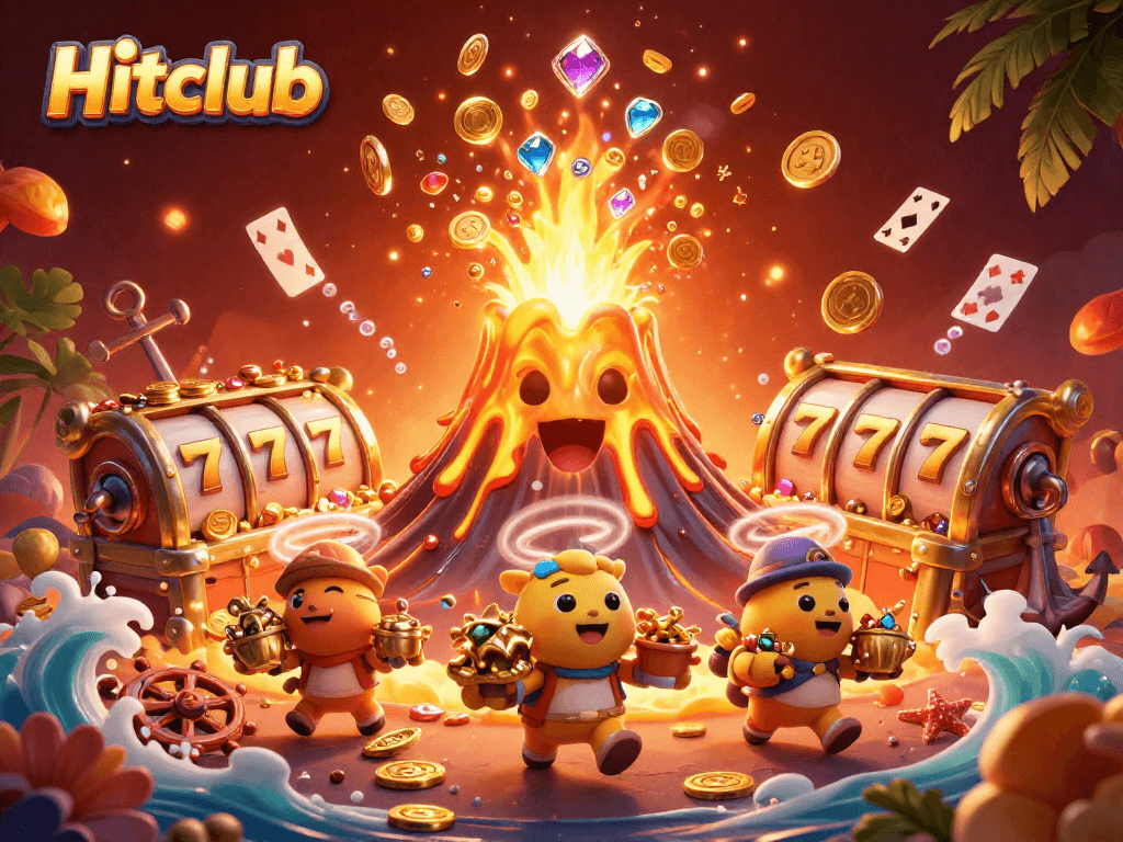 Join the Hitclub experience where luck erupts with treasure-filled adventures in a vibrant casino scene.