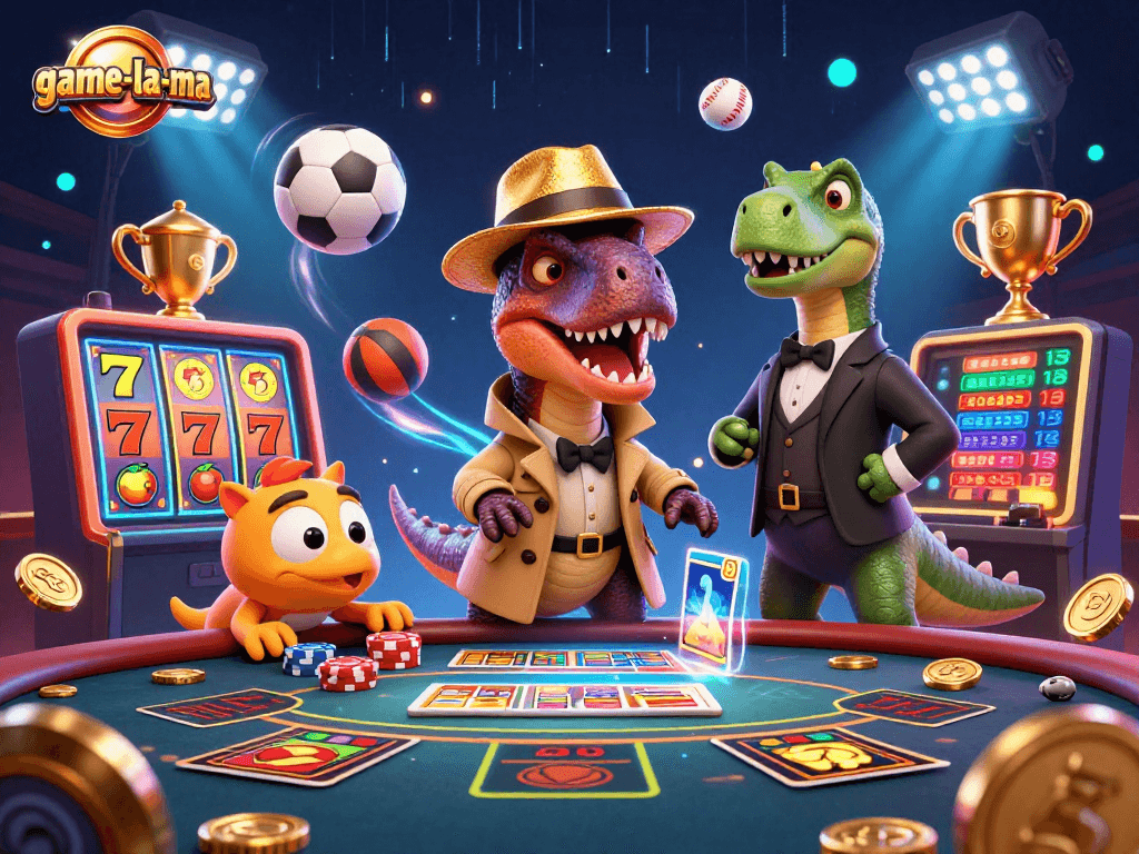 Win big with game-la-ma as a velociraptor card counter navigates the casino chaos!