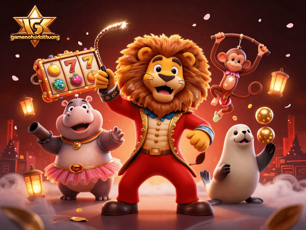 Spin to win with gamenohudoithuong in this vibrant casino-themed illustration showcasing dynamic characters and gaming elements.