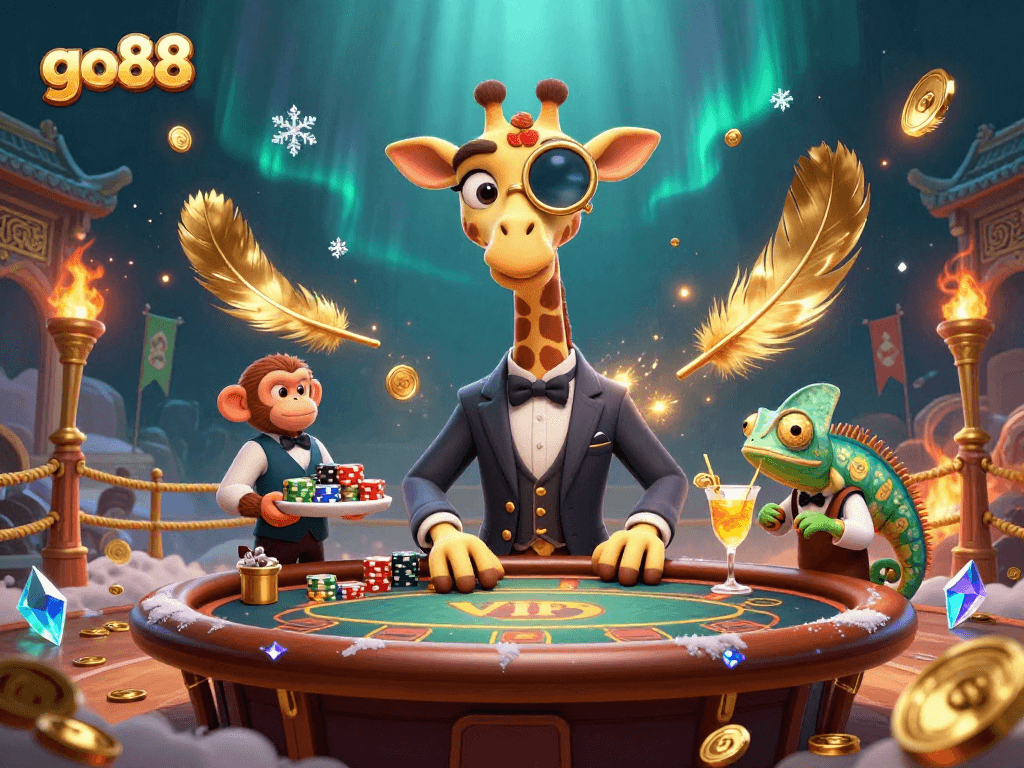 Join the excitement at go88 with a high-roller giraffe, monkey valet, and chameleon bartender.