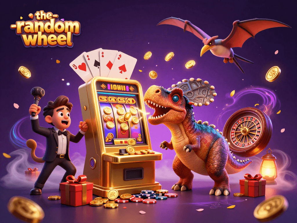 Experience excitement with the-random-wheel as a pachycephalosaurus wins jackpot coins from a slot machine!