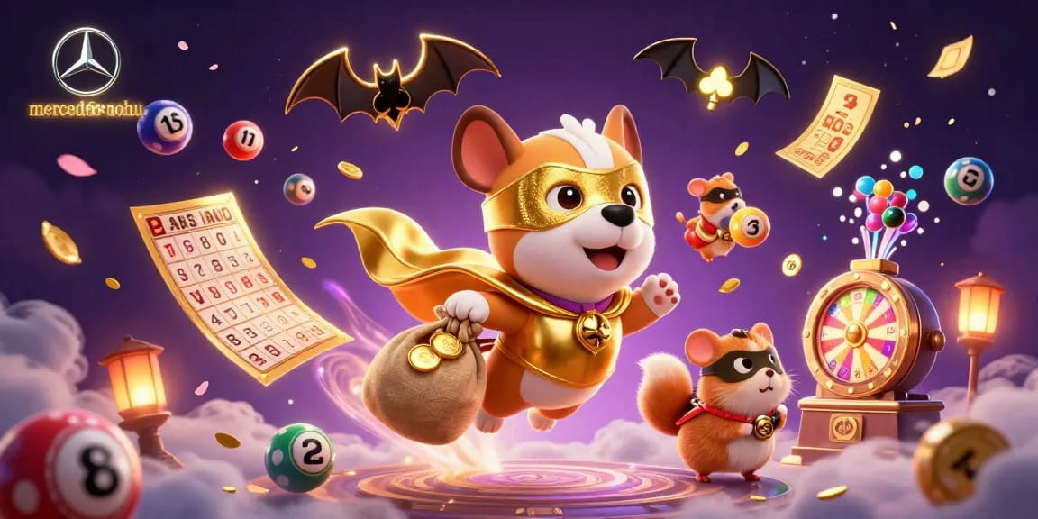 Experience the excitement of mercedes-nohu as a superhero dog flies with riches in a vibrant casino scene.