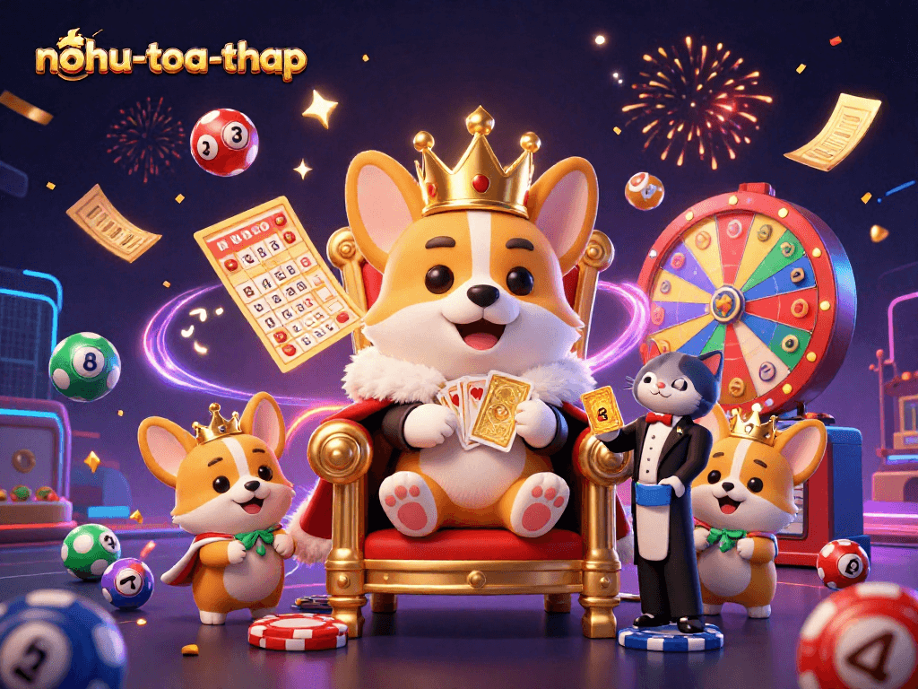 Experience thrilling gameplay at nohu-toa-thap with the royal corgi and vibrant game elements.