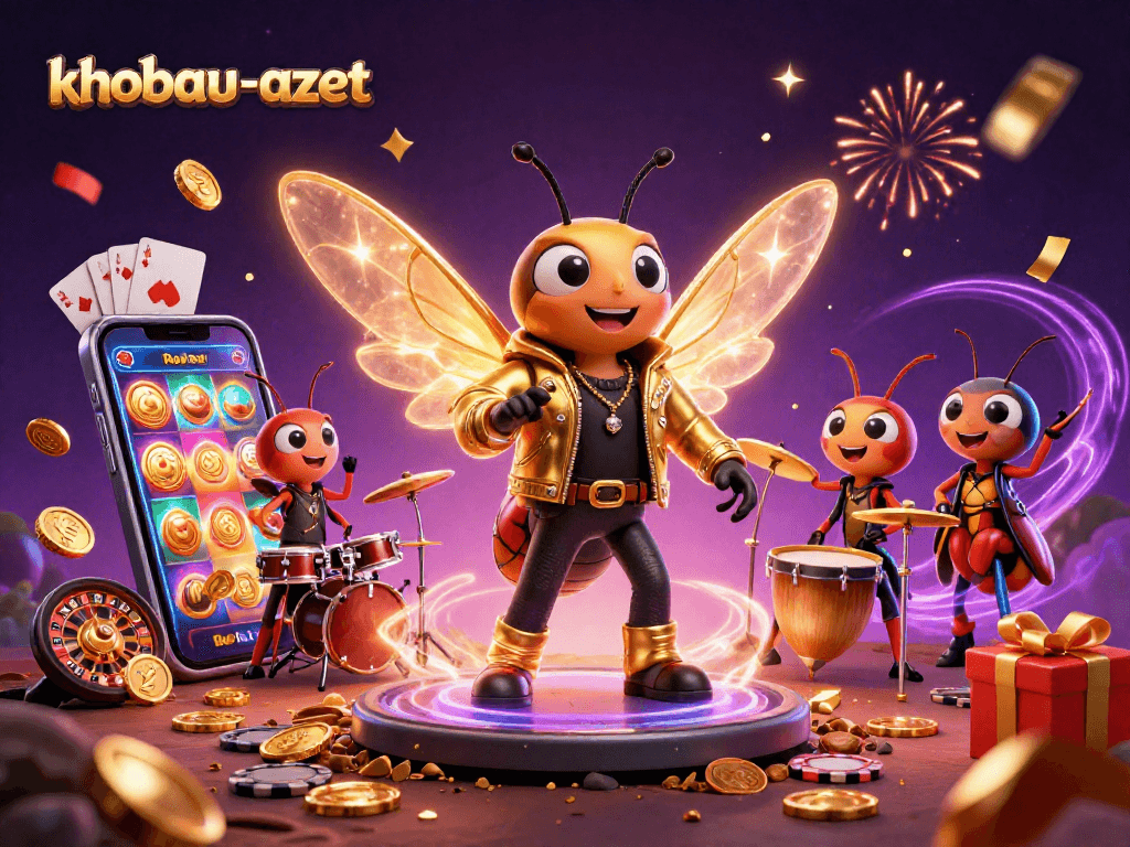 Experience the excitement of khobau-aztec with vibrant casino elements and characters in a dynamic scene.