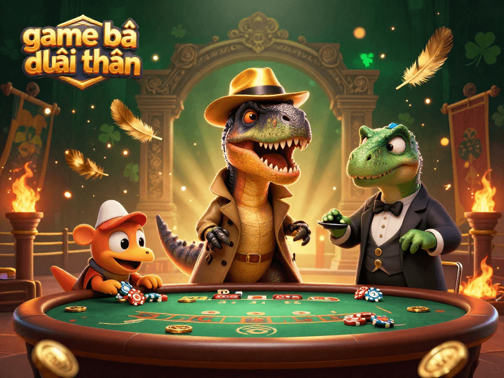Experience game bài đổi thưởng through a vibrant 3D casino scene with animated characters and engaging elements.