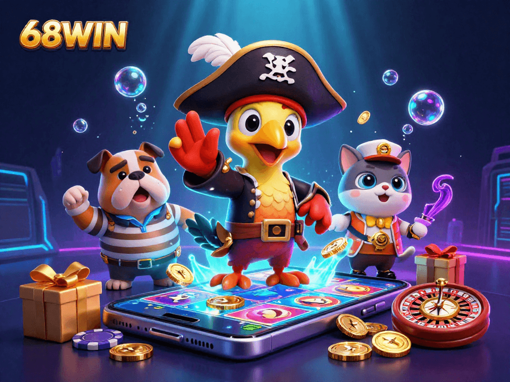 Join the thrilling world of 68WIN with a vibrant 3D casino adventure showcasing pirate elements.