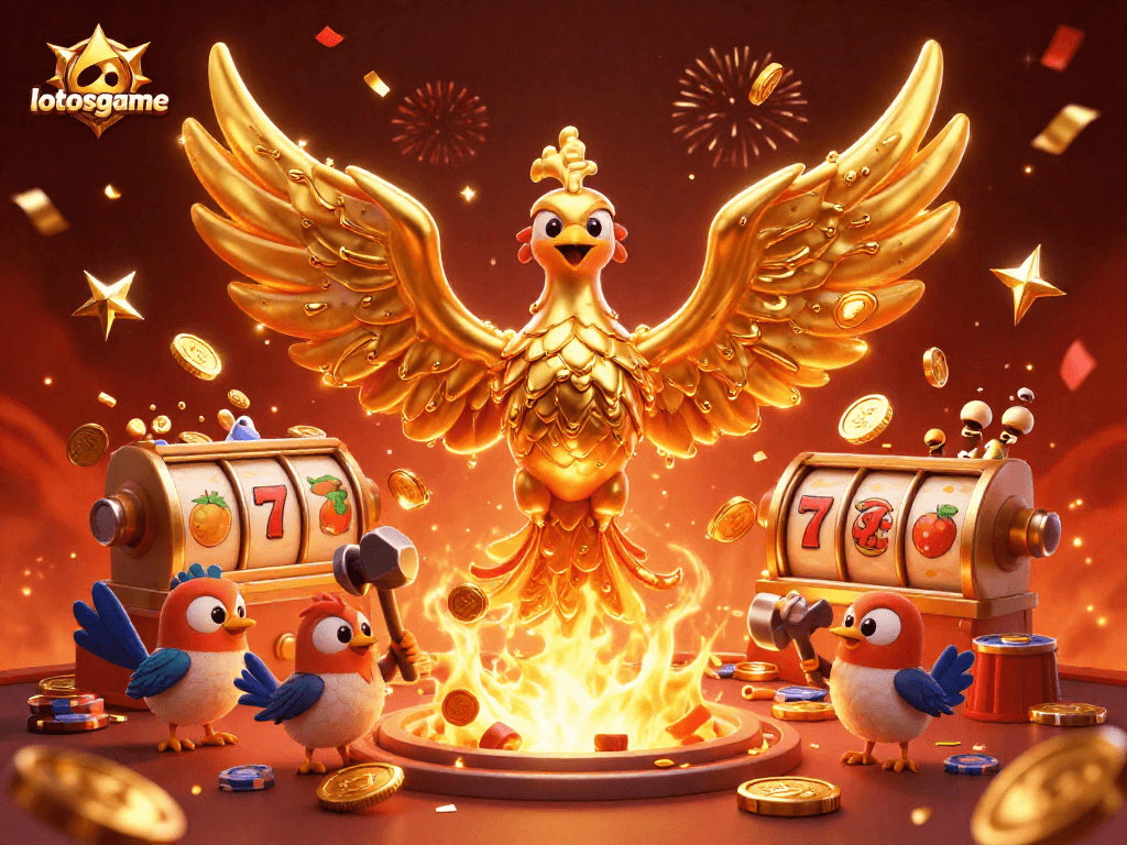 Play slots and win with lotosgame as a molten phoenix emerges from a fiery forge.