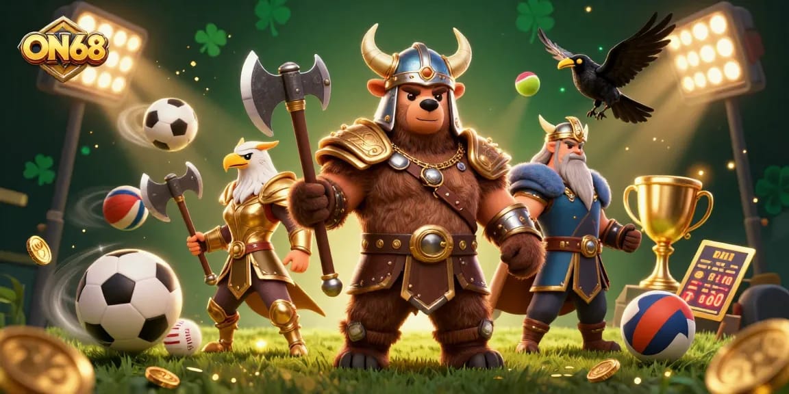 Engage in exciting gameplay at ON68 with a thrilling casino-themed scene featuring 3D characters and vibrant elements.