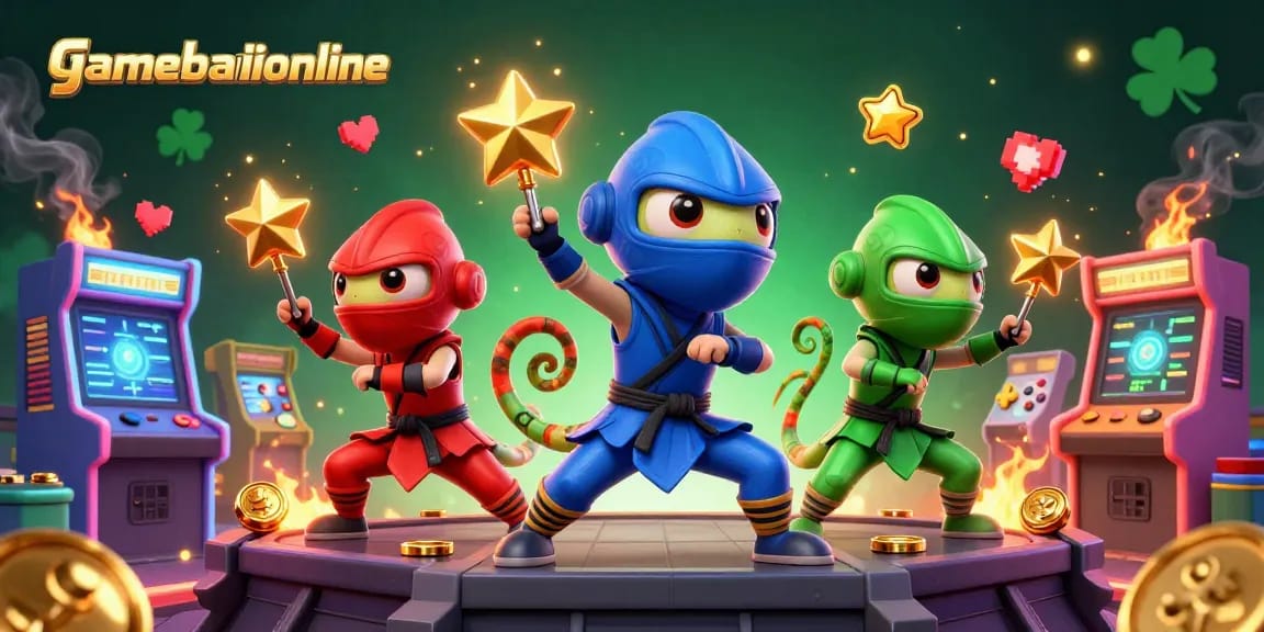 Experience thrilling gameplay at gamebaiionline with our ninja team amidst vibrant casino elements.