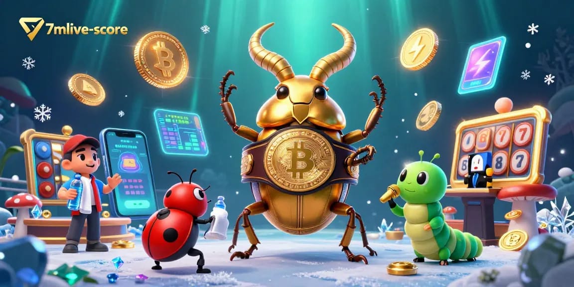 Engage in the excitement with 7mlive-score showcasing a dynamic casino scene filled with vibrant characters and cryptocurrency.