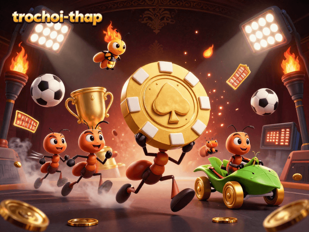 Experience thrilling gameplay with trochoi-thap as ants conquer challenges in a vibrant heist scene.