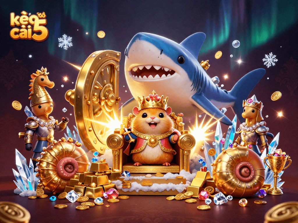 Spin fortunes with kèo nhà cái 5 featuring a hamster king in a treasure-filled casino