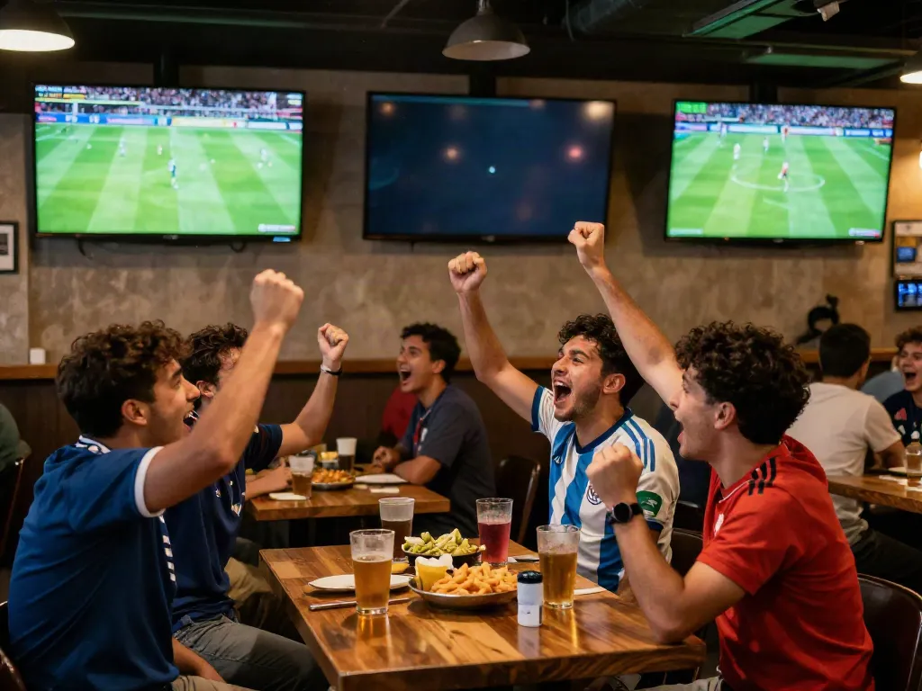 Fans passionately enjoying soccer matches live on Xoilactv in a vibrant sports bar atmosphere.