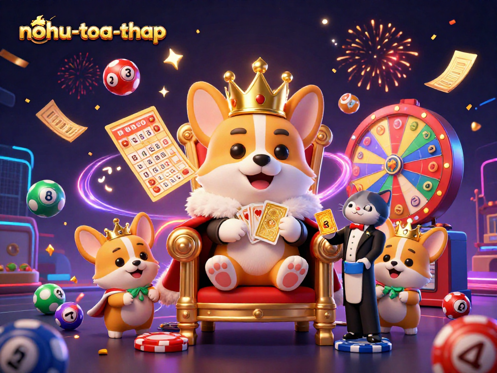 Experience thrilling gameplay at nohu-toa-thap with the royal corgi and vibrant game elements.