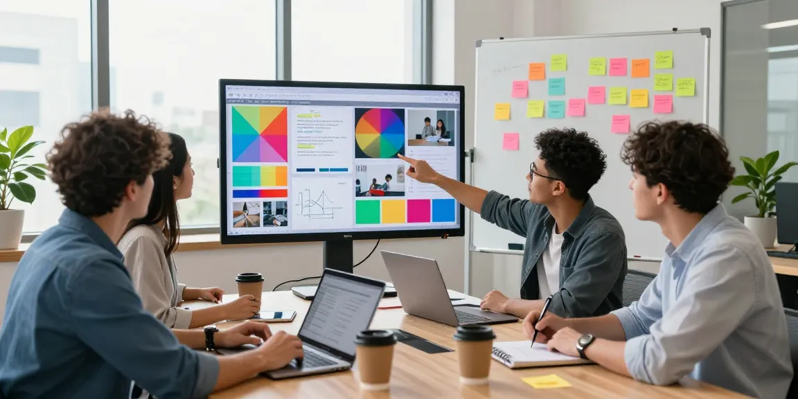 Team collaborating on a mix board for visual brainstorming in a bright office.