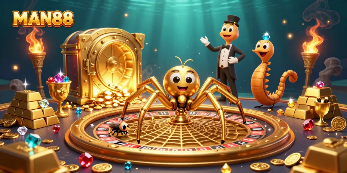 Experience MAN88's vibrant casino atmosphere with a golden web roulette spin!
