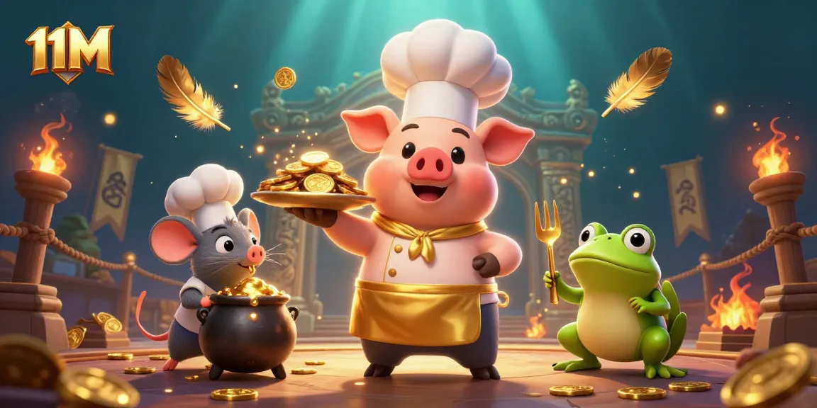 Join the 11M fun with a vibrant casino scene of cartoon characters celebrating winnings.