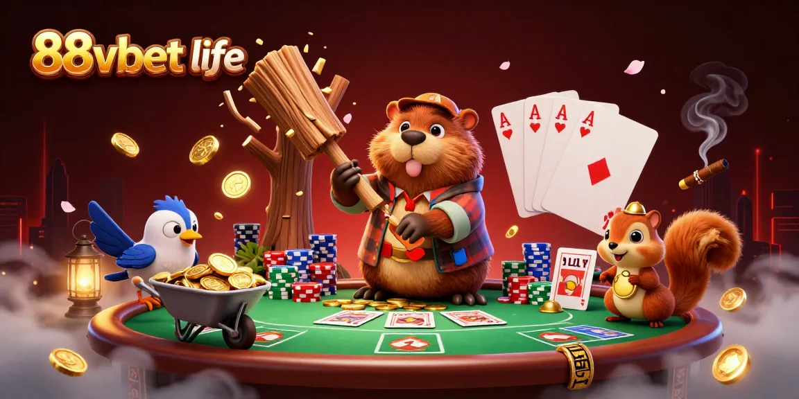 Khám phá 88vbet life với hình ảnh sinh động của một chú beaver chặt cây mưa xu tiền vàng.