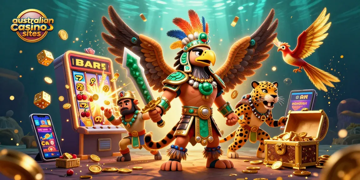 Explore the rich scene of australian casino sites with vibrant gaming elements and colorful characters.