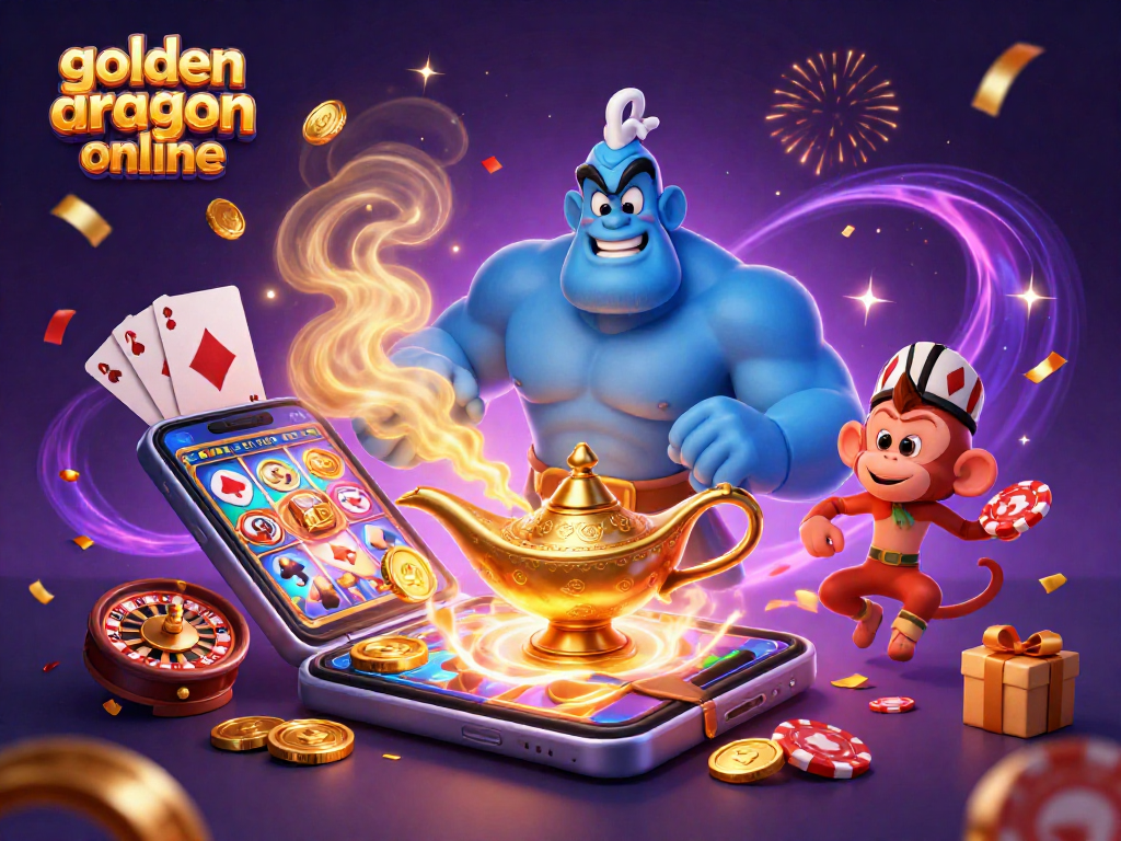 Winning big with golden dragon online features a genie, monkey, and magical elements