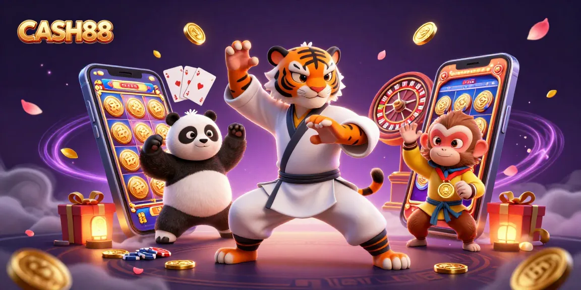 Experience thrilling slots at CASH88 with characters showcasing fun and excitement in a vibrant scene.