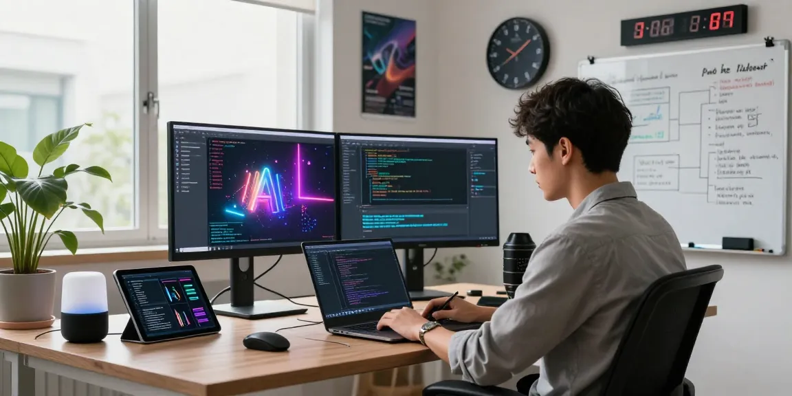 AI developer working in a modern office showcasing ChatGPT alternatives and coding tools.