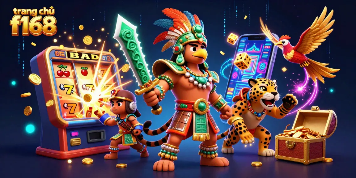 Experience exciting gaming action on trang chủ f168 with vibrant casino elements like slot machines and golden coins.