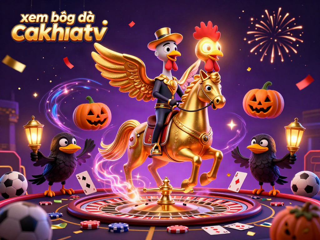 Experience xem bóng đá cakhiatv through a vibrant illustration of a golden rooster in a casino with betting elements.