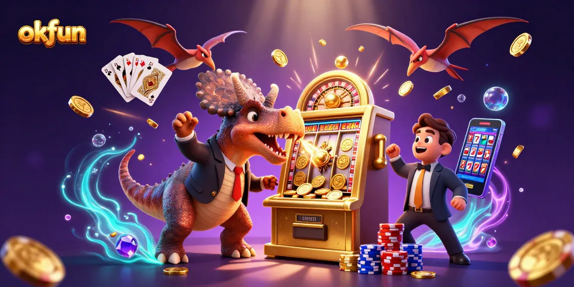 Experience the thrill of okfun with a pachycephalosaurus celebrating a jackpot at the casino.