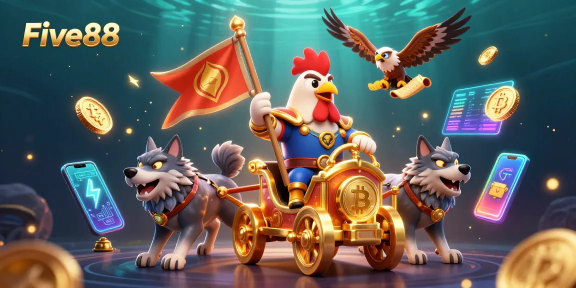 Experience Five88's thrilling atmosphere with a dynamic fusion of cartoon characters and crypto elements.