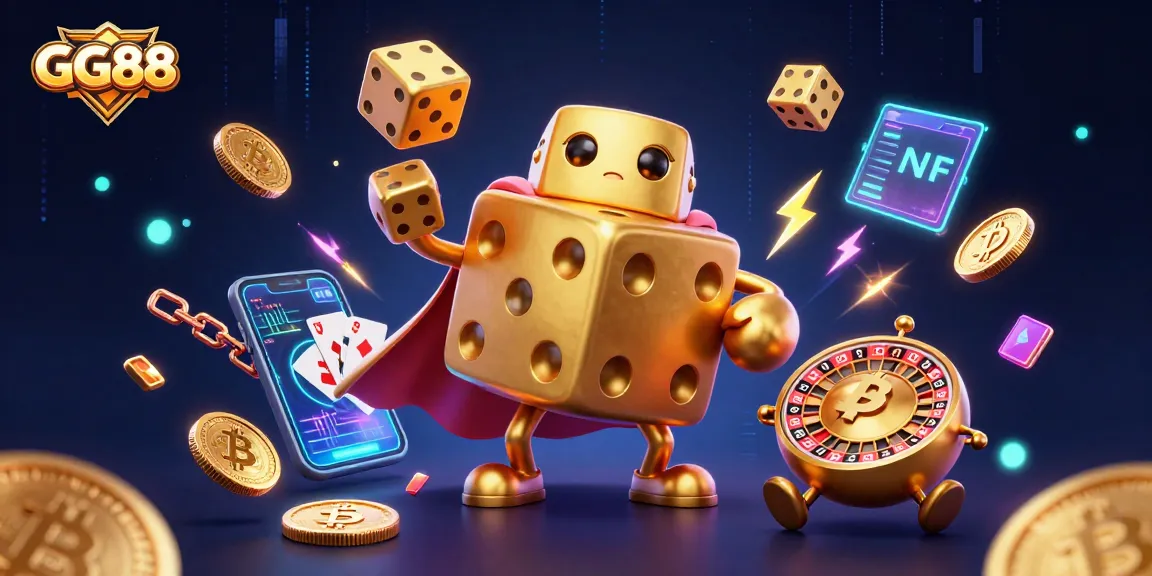 Engage with GG88 in a vibrant 3D illustration showcasing dynamic casino elements.