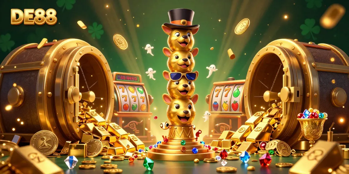 Experience the vibrant energy of DE88 with a golden totem pole surrounded by dazzling slot elements.