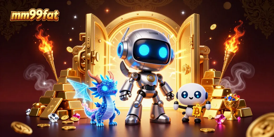 Spin and win with mm99fat’s dynamic casino scene featuring futuristic characters and treasures.
