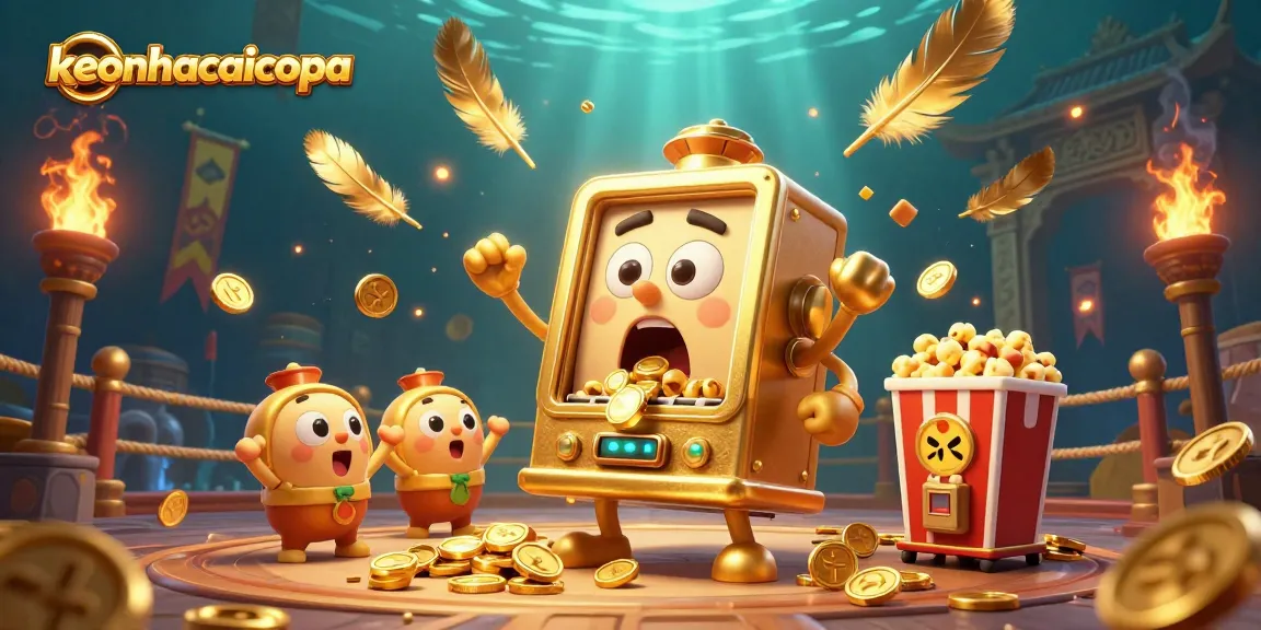 Experience keonhacaicopa's thrilling jackpot action with golden slot machines in a dynamic casino scene.