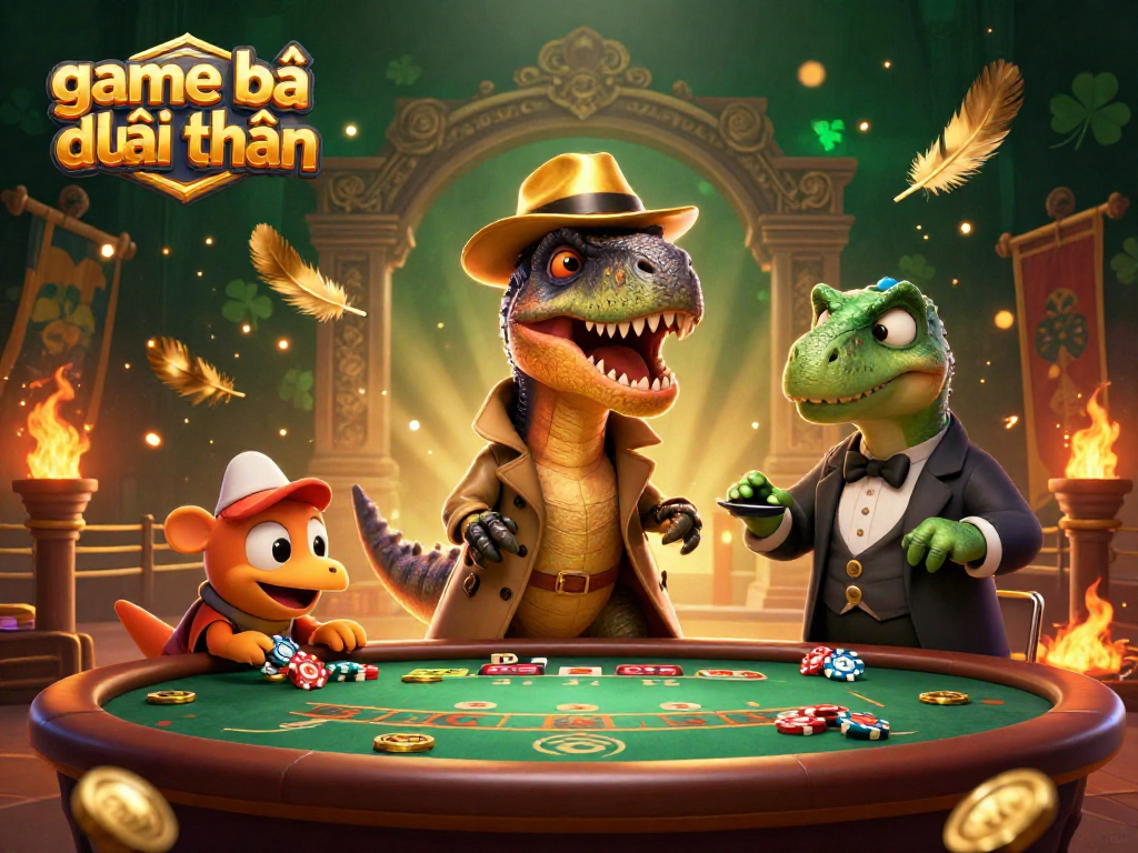 Experience game bài đổi thưởng through a vibrant 3D casino scene with animated characters and engaging elements.