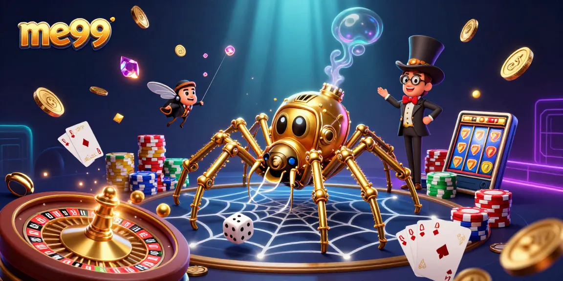 Experience the thrilling world of me99 with dynamic casino action, golden spiders, and roulette excitement.