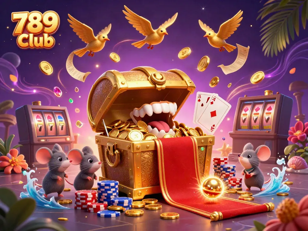 Engage with the thrilling world of 789 Club featuring animated treasure scenes and casino excitement.