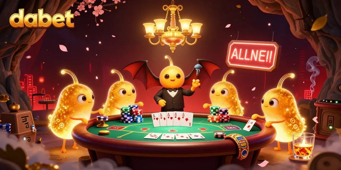 Dabet illuminates an exciting cave casino scene with vibrant glowworms and poker elements.
