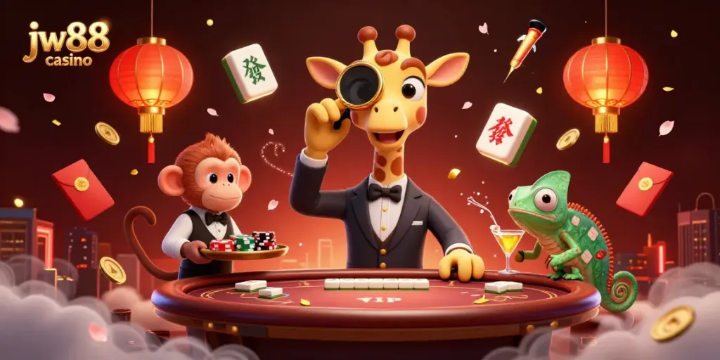 Experience excitement at jw88 casino with a high-roller giraffe, a monkey valet, and a chameleon bartender.
