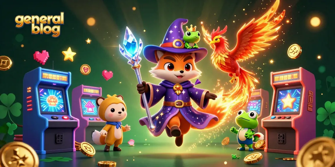Play thrilling games on this general blog featuring a wizard fox and a phoenix in a vibrant gaming scene.