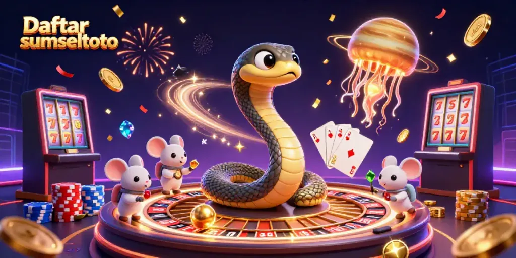 Experience the excitement of betting at Daftar sumseltoto's cosmic casino with dynamic 3D characters and vibrant elements.