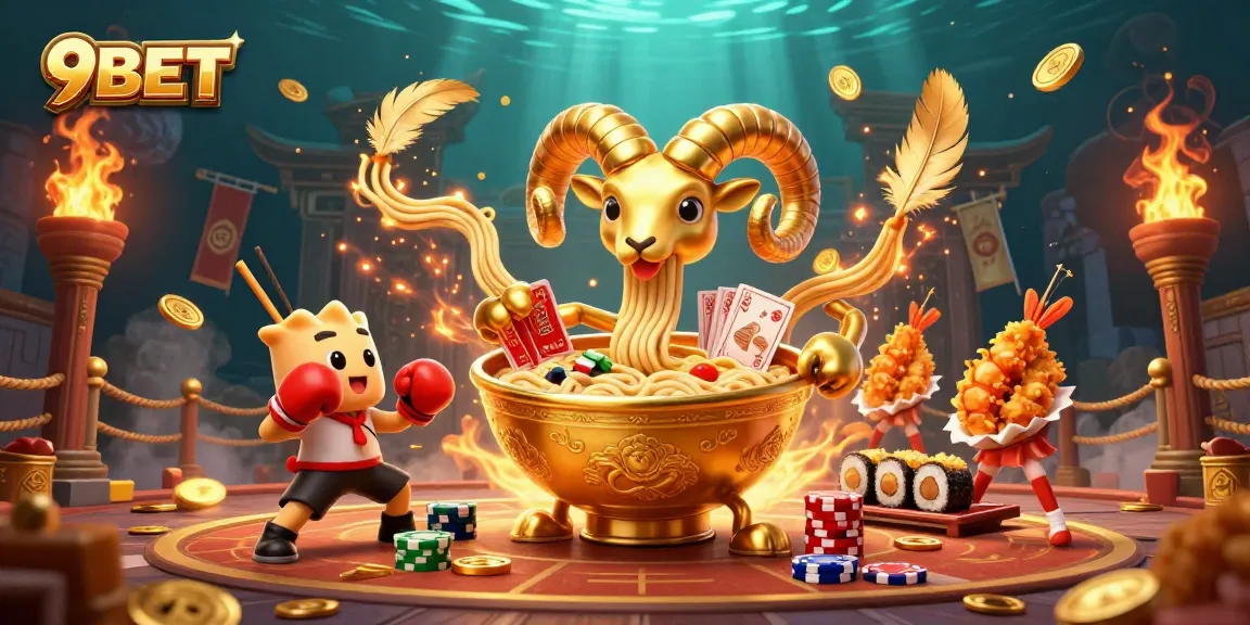 Engage in thrilling gameplay with the vibrant scene depicting 9BET's animated casino characters amidst rich, dynamic elements.