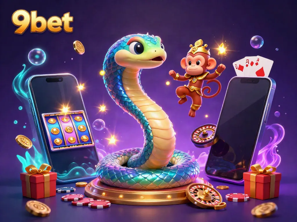 Experience the excitement of 9bet with a captivating 3D illustration of vibrant casino elements.